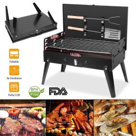 16.7x10x17.7in Portable Charcoal Grill Foldable BBQ Suitcase Grill Shelf