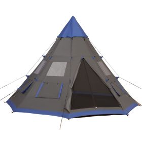 Outsunny Large 6-Person Metal Teepee Camping Tent with Weather Protection & Carrying Bag