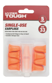 Hyper Tough Single-Use Foam Earplugs - 5 Pair Pack with Case