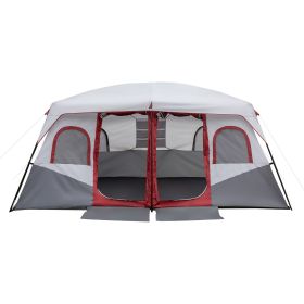 10 Person Family Cabin Tent – 2-Room Large Camping Tent with Storage Pockets (Red & White)