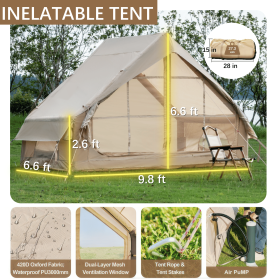 Inflatable Tent with Pump – 4-6 Person Glamping Tent for All Seasons