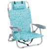 Aluminum Beach Chair – 5-Position Folding Chair with Headrest & Shoulder Strap (Teal Tribal Pattern)