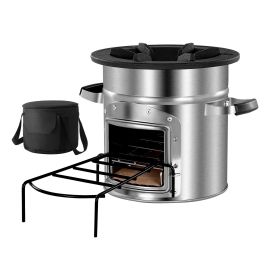 Camping Rocket Stove – Portable Wood Burning Stove with Carry Bag (Stainless Steel)