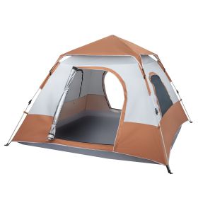 4-Person Pop-Up Camping Tent – 240 x 240 x 150 cm Quick Setup Family Tent (Brown)