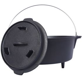 Pre-Seasoned Cast Iron Dutch Oven with Skillet Lid – 6 Quart Outdoor Camping Pot with Leg Base