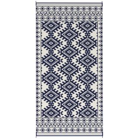 Reversible Outdoor Rug – Blue & White Square Patchwork with Carry Bag