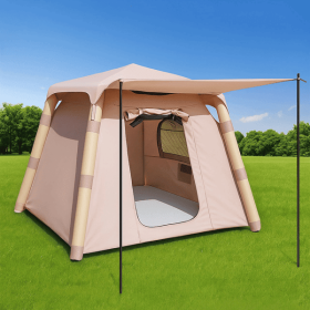 4-Post Inflatable Camping Tent – 3–4 Person Easy Setup Luxury Air Tent (Khaki)