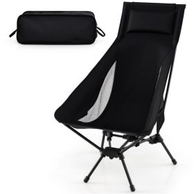 Folding Camping Chair – Lightweight Aluminum Portable Chair with Headrest (Black)