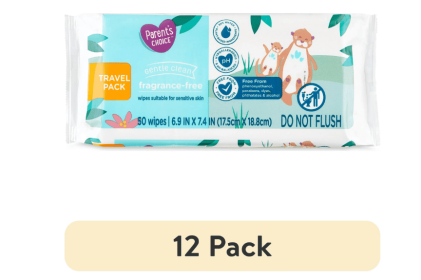 Parent's Choice Fragrance-Free Baby Wipes, Travel-Pack, 50 Count (12 Pack)
