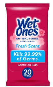 Wet Ones Antibacterial Hand Wipes, Fresh Scent, 20 Ct Travel Pack, Hypoallergenic