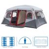 10 Person Family Cabin Tent – 2-Room Large Camping Tent with Storage Pockets (Red & White)