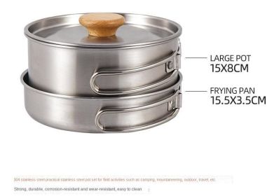 Stainless Steel Pot and Frying Pan Set – Portable, Folding Handle, Camping, Picnic Cookware Set