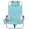 Aluminum Beach Chair – 5-Position Folding Chair with Headrest & Shoulder Strap (Teal Tribal Pattern)