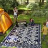 Reversible Outdoor Rug – Blue & White Square Patchwork with Carry Bag