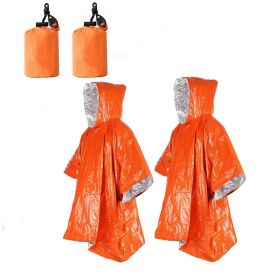 Emergency Blanket Poncho (Color: Orange 2pcs)