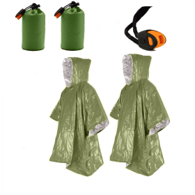 Emergency Blanket Poncho (Color: Green 2pcs)
