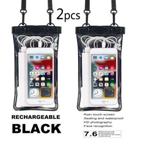 2 pcs Oversized Waterproof Mobile Phone Pouches – Touchscreen Dry Bags for Outdoor & Underwater Use (Color: 2pcs- Black)