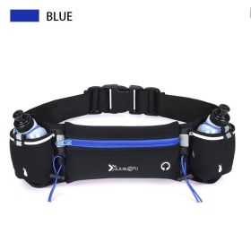 Adjustable Running Belt Fanny Pack with Dual Water Bottle Holders (Color: Blue)