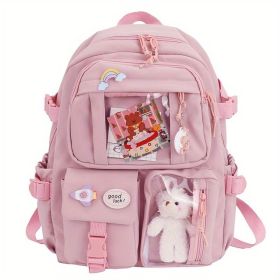 Women’s Multi-Pocket Waterproof Travel & School Backpack (Color: Pink)