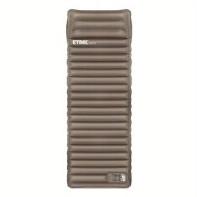 Inflatable Camping Sleeping Pad with Built-In Pillow (Color: Brown)