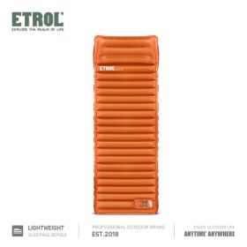 Inflatable Camping Sleeping Pad with Built-In Pillow (Color: Orange)