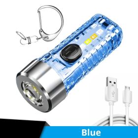 Mini Portable LED Flashlight with Keychain – USB Rechargeable Warning Light for Camping & Emergency (Color: Blue)