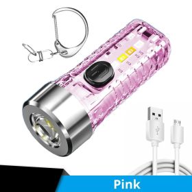 Mini Portable LED Flashlight with Keychain – USB Rechargeable Warning Light for Camping & Emergency (Color: Pink)