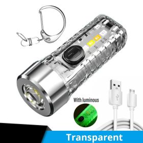 Mini Portable LED Flashlight with Keychain – USB Rechargeable Warning Light for Camping & Emergency (Color: Transparent)