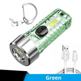 Mini Portable LED Flashlight with Keychain – USB Rechargeable Warning Light for Camping & Emergency (Color: Green)