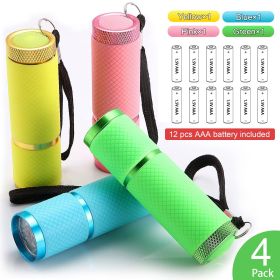 Glow-in-the-Dark Rubber-Coated Mini LED Flashlight (Color: 4Colors PACK-Including Battery)