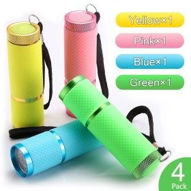 Glow-in-the-Dark Rubber-Coated Mini LED Flashlight (Color: 4Colors PACK-Without Battery)