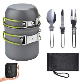 Outdoor Pot Set For 1-2 People - Portable Camping Cooker With Cutlery (Color: SI05-green)