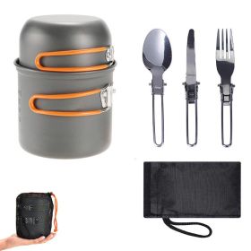 Outdoor Pot Set For 1-2 People - Portable Camping Cooker With Cutlery (Color: SI05-orange)