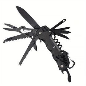 16-in-1 Multifunctional Pocket Knife Set with Keychain Holder (Color: Black)
