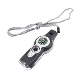 7-in-1 Safety Whistle with Magnifier, Flashlight, & Compass – Emergency Survival Tool for Hiking and Outdoor Adventures (Color: Grey)