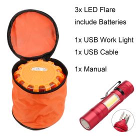 Auto Emergency LED Warning Lights – 3/6/8 Pack with Magnetic Hook, Work Flashlight & Screwdrivers (Quantity: 3PACK)