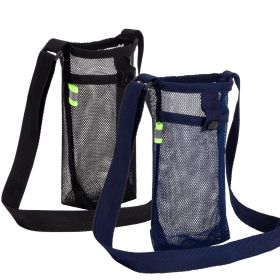 Water Bottle Holder with Adjustable Shoulder Strap (Color: Black+Navy Blue)