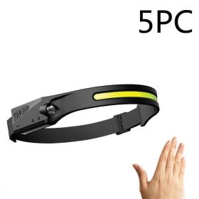 COB LED Induction Riding Headlamp Flashlight (Electrical outlet: USB, Color: Black 5PC)