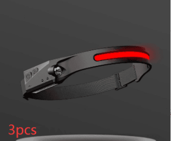 COB LED Induction Riding Headlamp Flashlight (Electrical outlet: USB, Color: Red 3pcs)