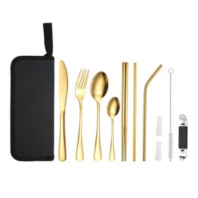 Portable Picnic Knife & Fork Tool Set – Outdoor Camping Cutlery with Storage Bag (Type: Style B, Color: Gold)