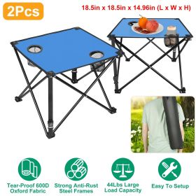 Foldable Camping Table – Portable Lightweight Picnic Table with Cup Holders (1 or 2 Pack Options) (Quantity: 2Pcs, Color: Blue)
