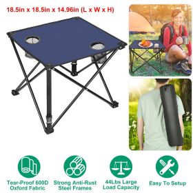 Foldable Camping Table – Portable Lightweight Picnic Table with Cup Holders (1 or 2 Pack Options) (Quantity: 1Pc, Color: Navy Blue)