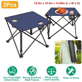 Foldable Camping Table – Portable Lightweight Picnic Table with Cup Holders (1 or 2 Pack Options) (Quantity: 2Pcs, Color: Navy Blue)