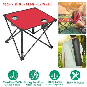Foldable Camping Table – Portable Lightweight Picnic Table with Cup Holders (1 or 2 Pack Options) (Quantity: 1Pc, Color: Red)