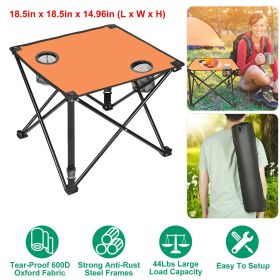 Foldable Camping Table – Portable Lightweight Picnic Table with Cup Holders (1 or 2 Pack Options) (Quantity: 1Pc, Color: Orange)