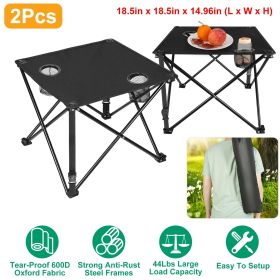 Foldable Camping Table – Portable Lightweight Picnic Table with Cup Holders (1 or 2 Pack Options) (Quantity: 2Pcs, Color: Black)