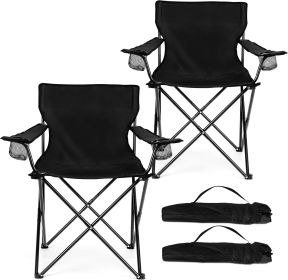 Folding Camping Chairs Set of 2 – Portable Outdoor Lawn Chairs with Cup Holders (Color: Black  2)