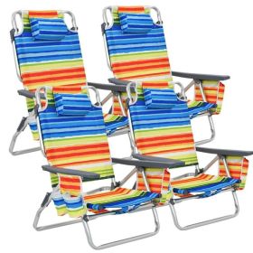 4-Pack: 5-Position Outdoor Folding Backpack Beach Reclining Chair with Pillow (Color: Yellow)