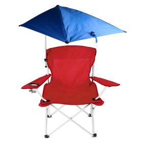 Foldable Beach Chair with 360° Adjustable Umbrella and Carry Bag (Color: Red)