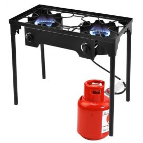 150,000 BTU Double Burner Outdoor Stove BBQ Grill (Color: Black)